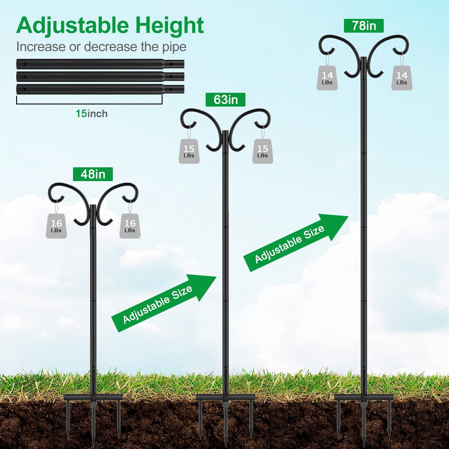 Mutool 78in/198cm Adjustable Shepherds Hooks for Outdoor, 2 Pack Heavy Duty Bird Feeder Pole, Shepherds Crook Garden Hooks for Lantern Birdfeeder
