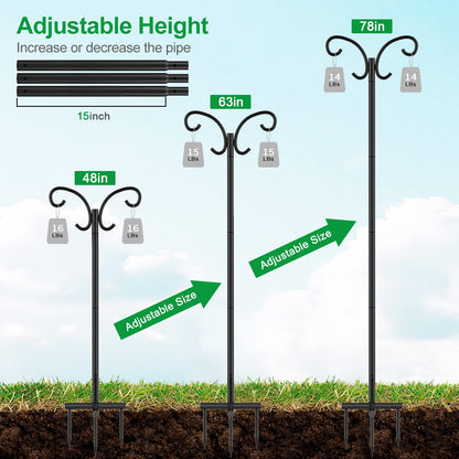 Mutool 78in/198cm Adjustable Shepherds Hooks for Outdoor, 2 Pack Heavy Duty Bird Feeder Pole, Shepherds Crook Garden Hooks for Lantern Birdfeeder