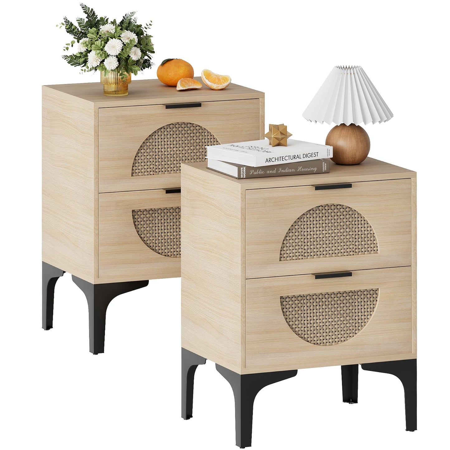 Garden 4 you Bedside Table, Nightstand, Bed Side Table with Wood Decorated Drawers, Modern Bedside Cabinet, Bedroom End Table with Storage