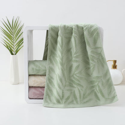Pidada Hand Towels Set of 2 Leaf Pattern 100% Cotton Absorbent Soft Decorative Towel for Bathroom (Green)