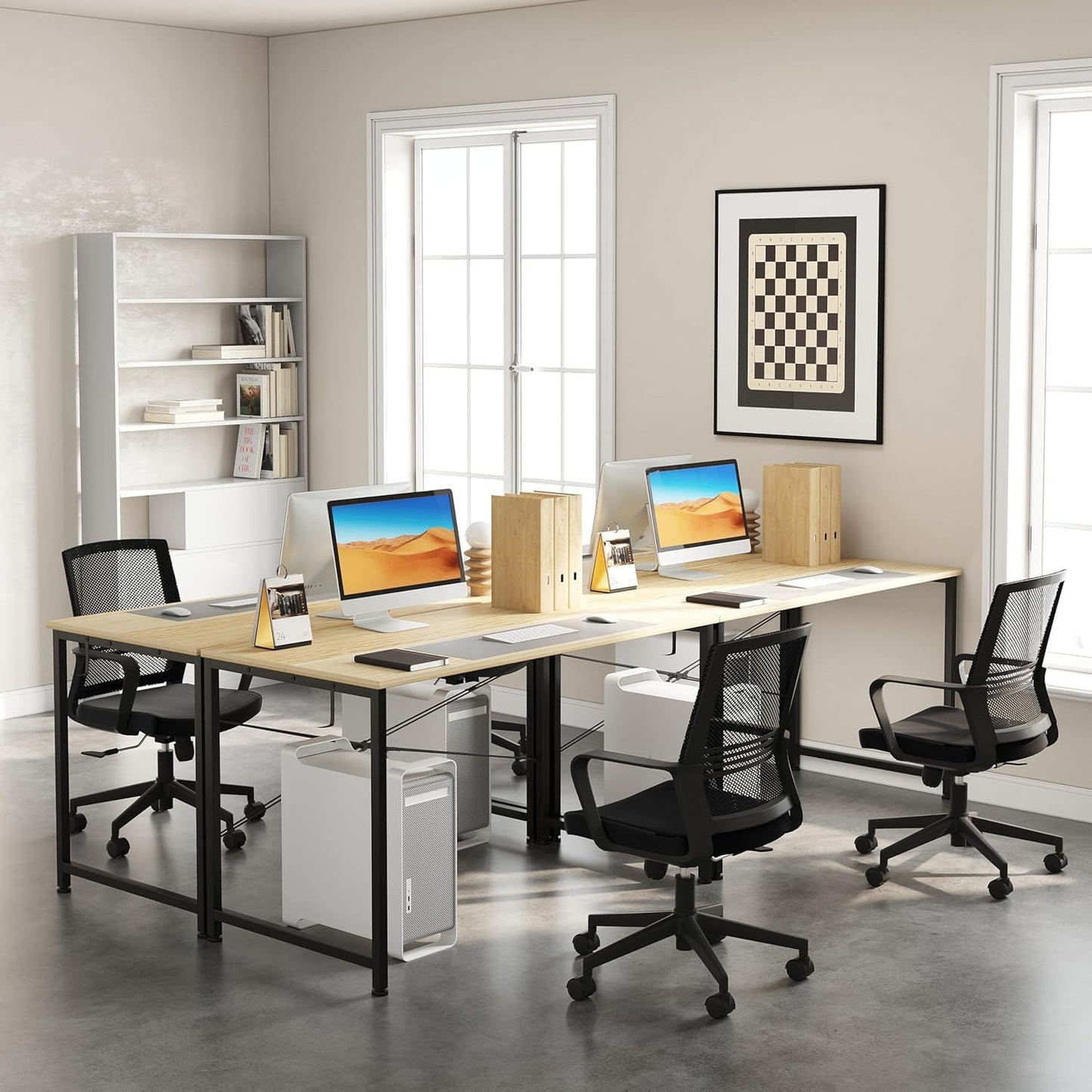 Flrrtenv 80cm Computer Desk, Gaming Desk with Sturdy Metal Frame and X-Shaped Design, Small Office Work Study Desk for Home, Natural