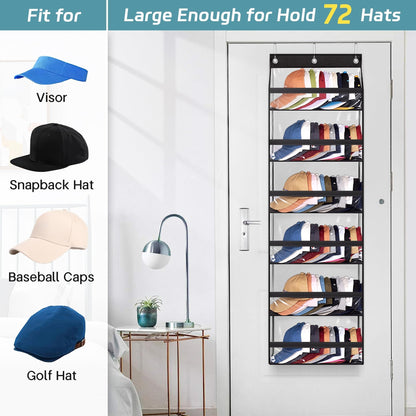 AOODA Clear Over The Door Hat Racks for Baseball Caps, Large Holds up to 72 Caps Hat Storage Organizer for Closet Wall