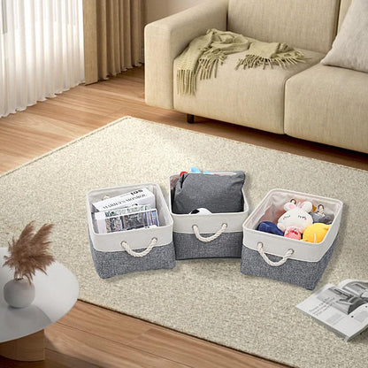June tech Small Fabric Storage Basket, Waterproof Foldable Storage Baskets, Canvas Storage Boxes for Wardrobe, Bedroom, Office Products