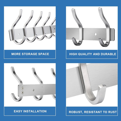 MEIJO Coat Hooks Wall Mounted, Coat Rack Wall Mounted Stainless Steel with 8 Hooks Heavy Duty Coat Hooks for Door, Bedroom, Bathroom, Kitchen