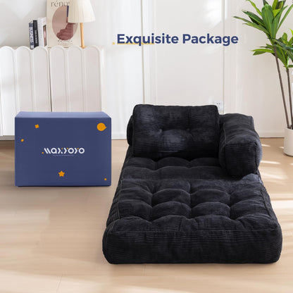 MAXYOYO Foldable Sofa Bed,Bean Bag Couch Convertible Sleeper Chair with Armrest L-Shaped Floor Lounge Sofa with Pillow Portable Lounge Seat for