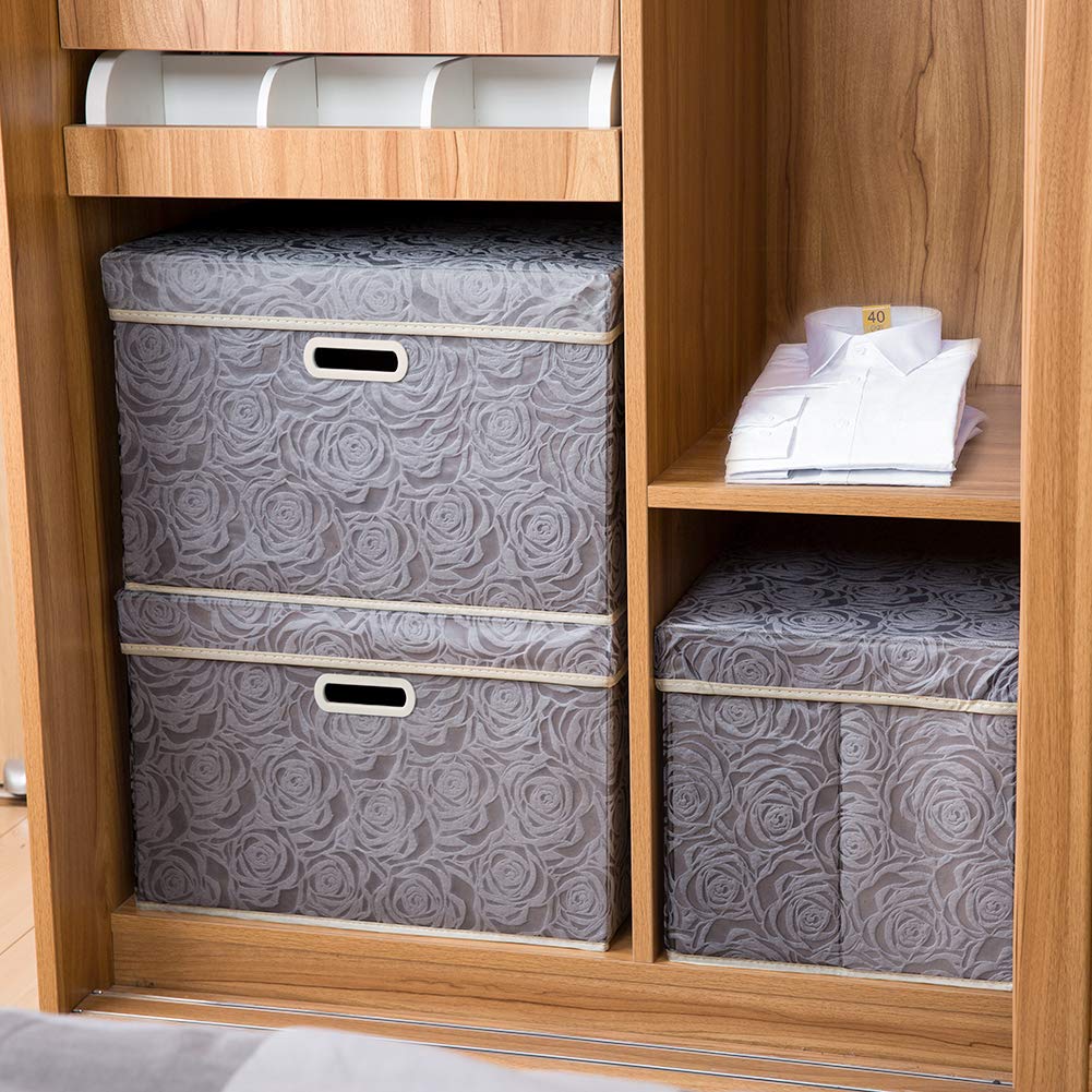Prandom Storage Boxes with Lids Large.Rose Pattern Fabric Decorative Storage Box, Really Useful Box,Clothing Storage,Cubes