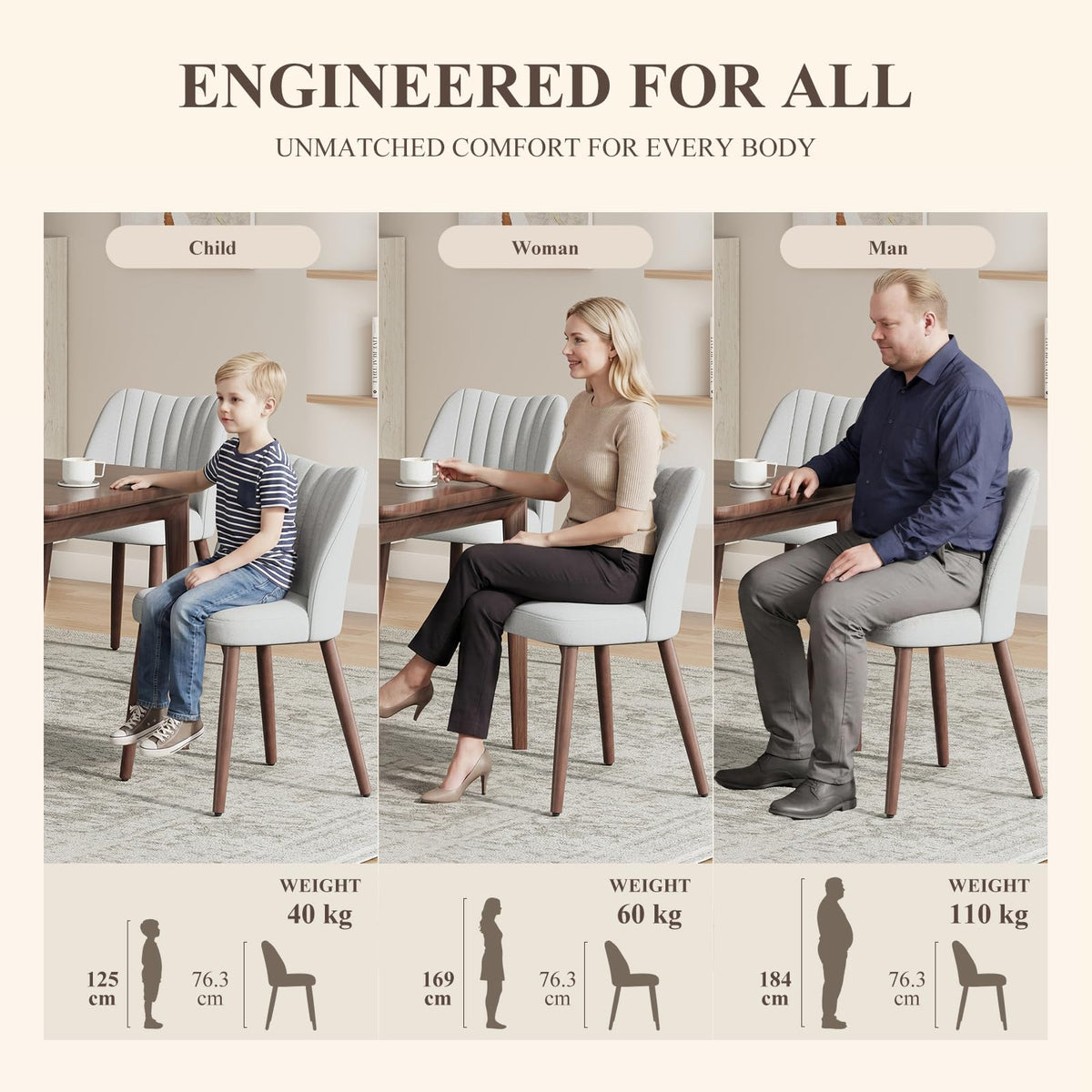 MALOL Upholstered Dining Chairs Set of 6, Fabric Chairs for Dining Room with Solid Wood Legs and Thick Seat Cushion