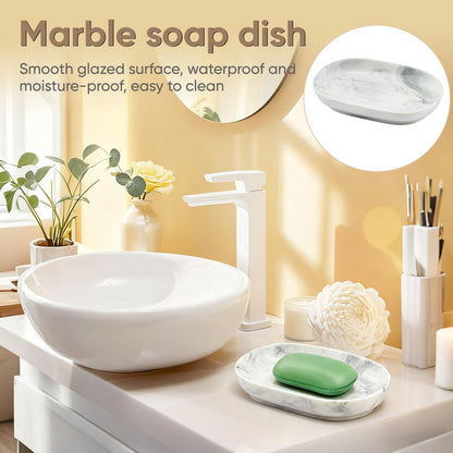 Anti Slip Ceramic Soap Dish – Marble Soap Dishes for Bathroom, Soap Tray Dish for Shower, Kitchen and Sink – Keep Soap Dry & Easy Cleaning