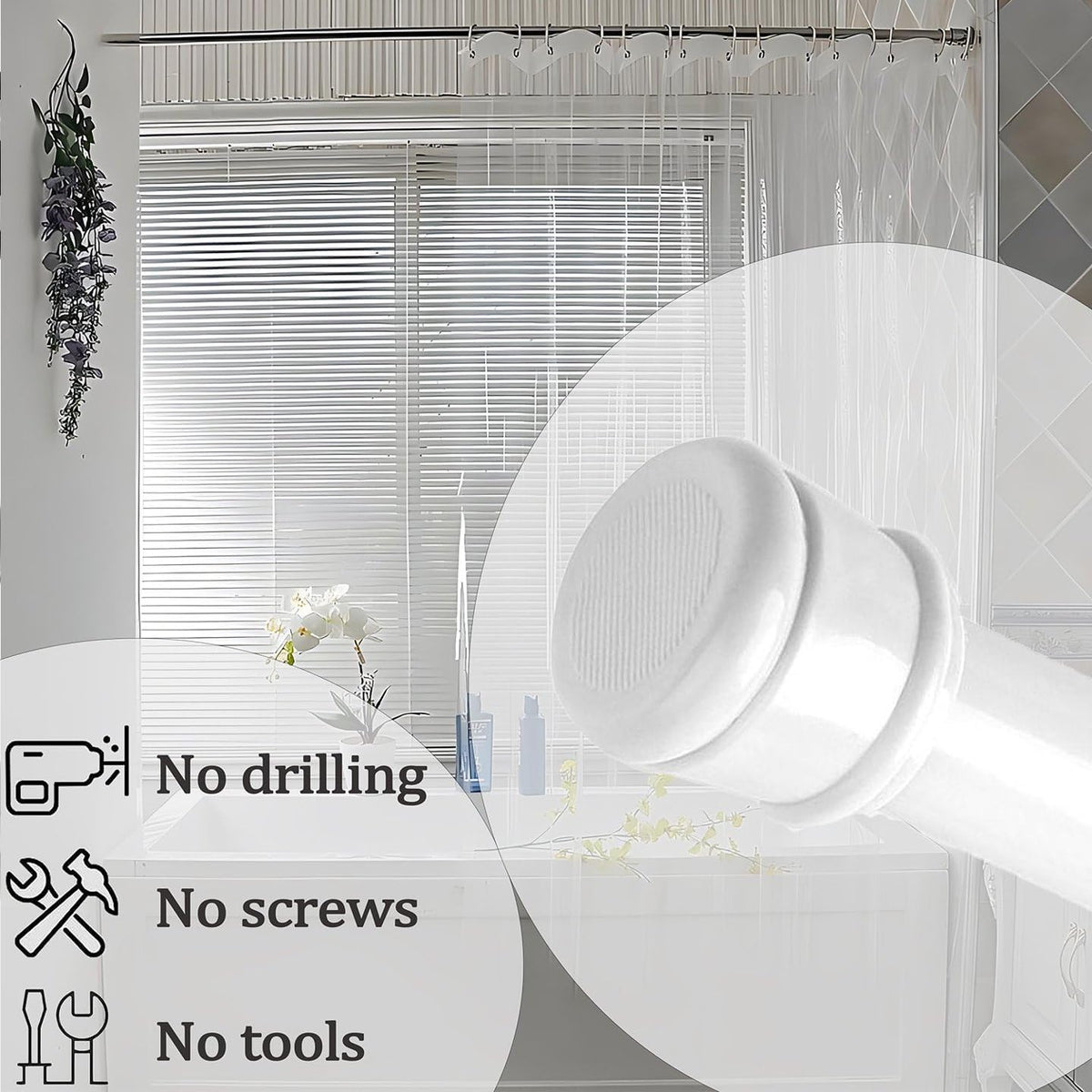 Curtain Poles No Drilling Adjustable Shower Poles Extendable Anti-Slip Ends Tension Rod For Curtain Pole For Wardrobe,Bathroom Black 67-90CM