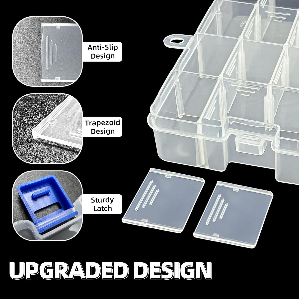 Qualsen Storage Boxes with Lids, Plastic Clear, 34 Compartments, White 2PCS
