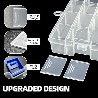 Qualsen Storage Boxes with Lids, Plastic Clear, 34 Compartments, White 2PCS