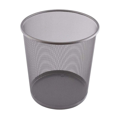 D.RECT Round Mesh Bin Silver 12L – Metal Wastepaper Basket for Office & Home – Breathable Design, Anti-Rust Coating, Leakproof Bottom