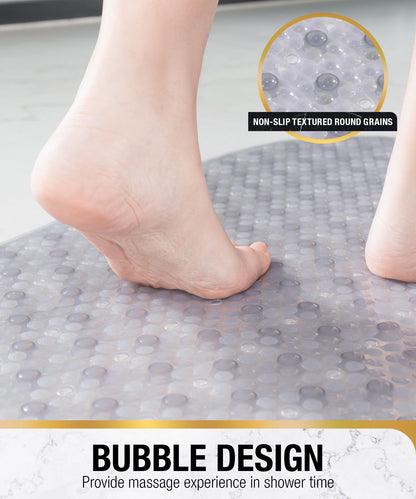 HITSLAM Oval Bath Mat Non Slip Anti Mould Kids Shower Mat, 88x40cm, Grey