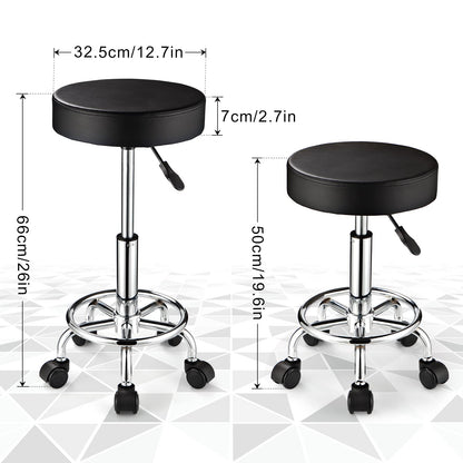 FNZIR Adjustable Stool with Wheels Round Rolling Stool for Spa Salon Massage Office Stool Chair (Black)