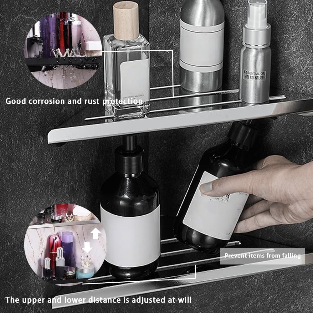 Biutimarden 2PC Corner Shelves,No Drilling Shower Caddy Wall Mounted Storage Basket,Self Adhesive Shower Organiser Storage Stainless Steel Bathroom