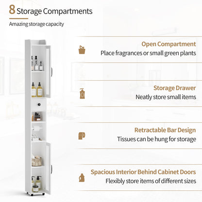 BonVache Tall Bathroom Storage Cabinet, Slim Storage Unit with Adjustable Shelves, Bathroom Shelves Cupboard for Kitchen Hallway Living Room Bedroom