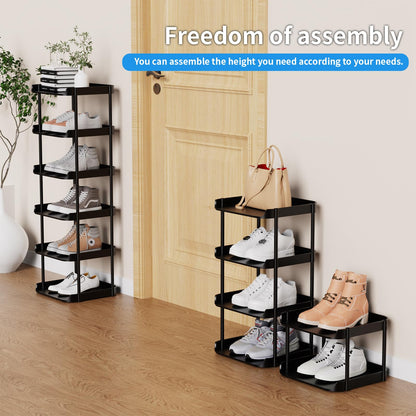 Altdnmaf 6 tier Narrow Shoe Storage Rack, Compact Single Shoerack Stand for Slim Space, Stackable Tall Thin Show Tower, Vertical Plastic Shelves