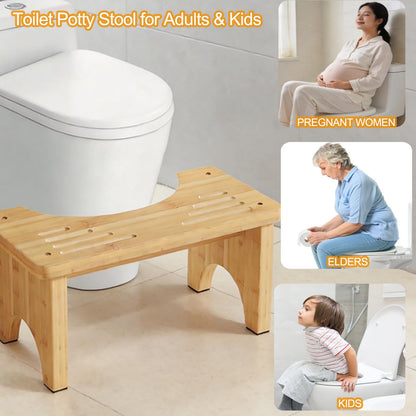 Bamboo Toilet Potty Stool for Adults & Kids, 7.8" Height Anti-Slip Bathroom Squatting Step for Proper Posture