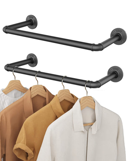 OROPY Set of 2 Wall Mounted Clothes Rail, 49cm Industrial Pipe Clothes Rack
