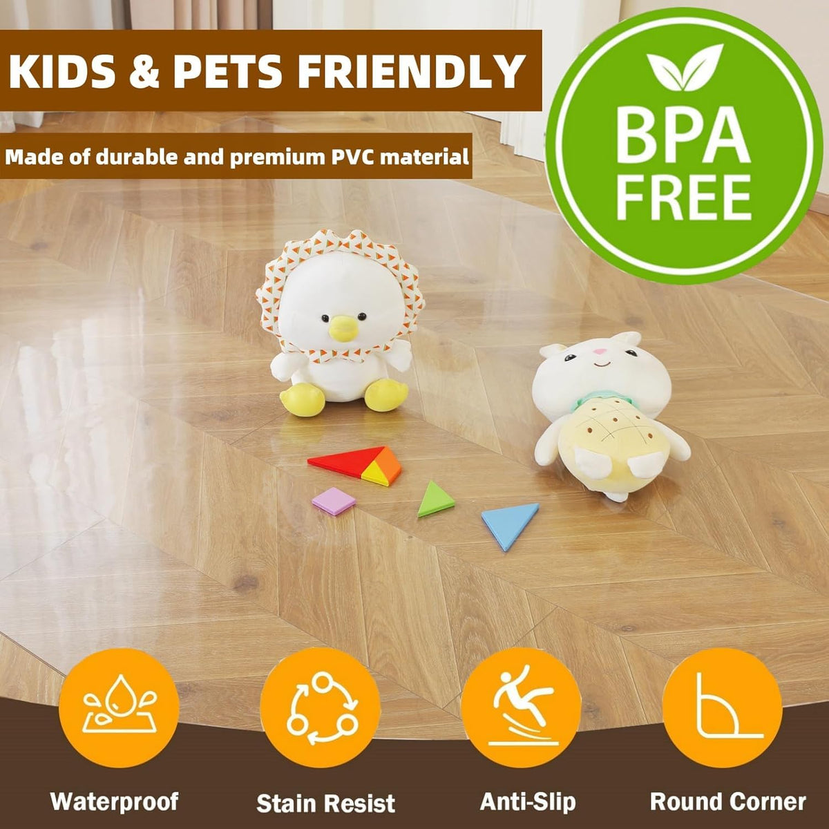 Royhom Clear PVC Chair Mat for Hard Floor - Office and Gaming Floor Protector, Transparent 60x110cm