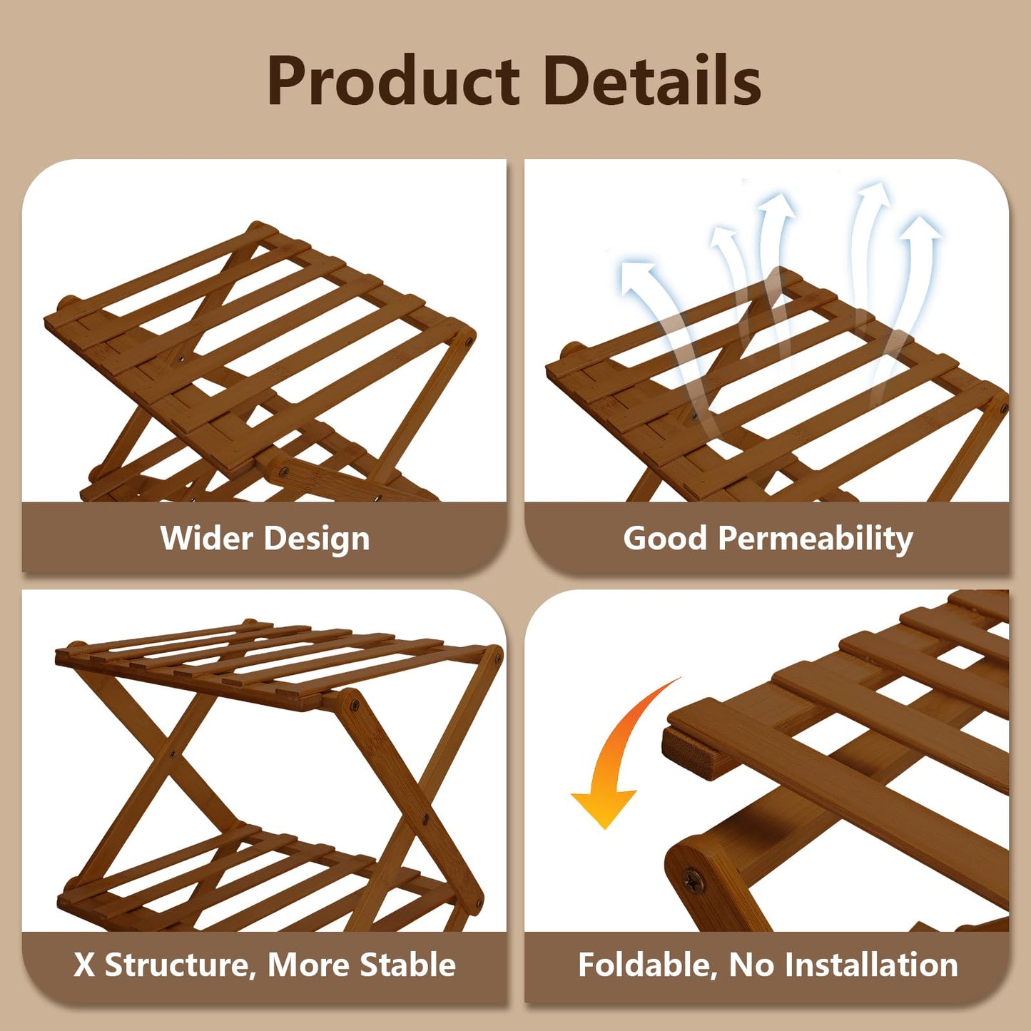 Simcat 6 Tier Natural Bamboo Shoe Rack,Space Saving Shoe Storage Organizer,Easy Assembly & Strong Design Shoes Stand Shelf Organiser for Closet