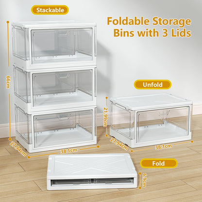 TidyTrove Storage Boxes with Lids - 25L*3 Plastic Storage Box with 3 Lids, Stackable Storage Boxes, Storage Drawers, Large Storage Box with Lids for
