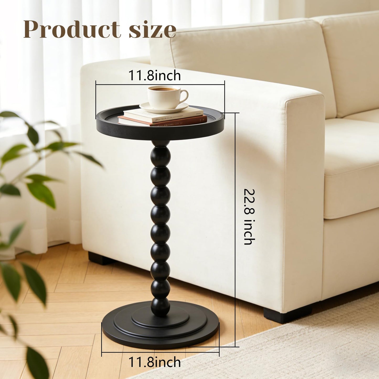 XUDREZ Modern Side Table with Vintage Spindle Design, Small Round Coffee End Table for Living Room Bedroom/Sofa/Bathtub (Black)