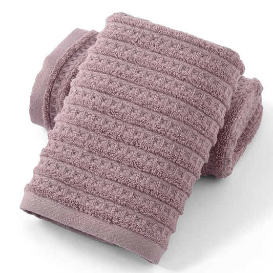 sense gnosis Waffle Hand Towel with Terry Striped Pattern Super Soft 100% Cotton Ultra Absorbent Bathroom Hand Towels 13 x 29 Inch (Pink-Purple, 2