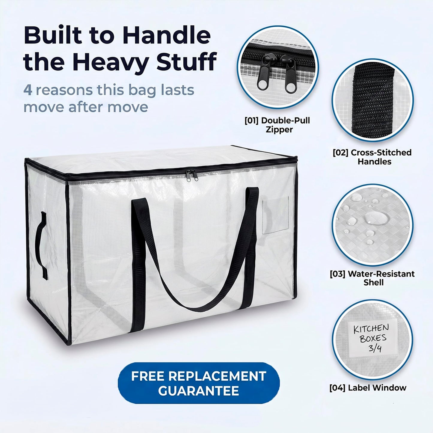 ClearSpace Heavy Duty Moving Bags or Storage Bins with Lids, Clear, 6 Pack