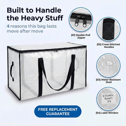 ClearSpace Heavy Duty Moving Bags or Storage Bins with Lids, Clear, 6 Pack