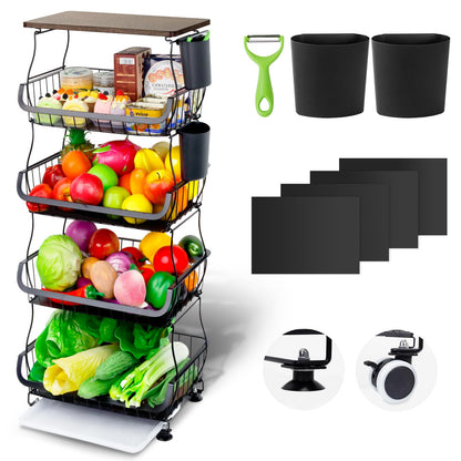 Wuciray Vegetable Rack For Kitchen On Wheels Vegetable Basket With Suction Cups Fruit Storage Baskets With Worktop Vegetable Trolley On Wheels Fruit