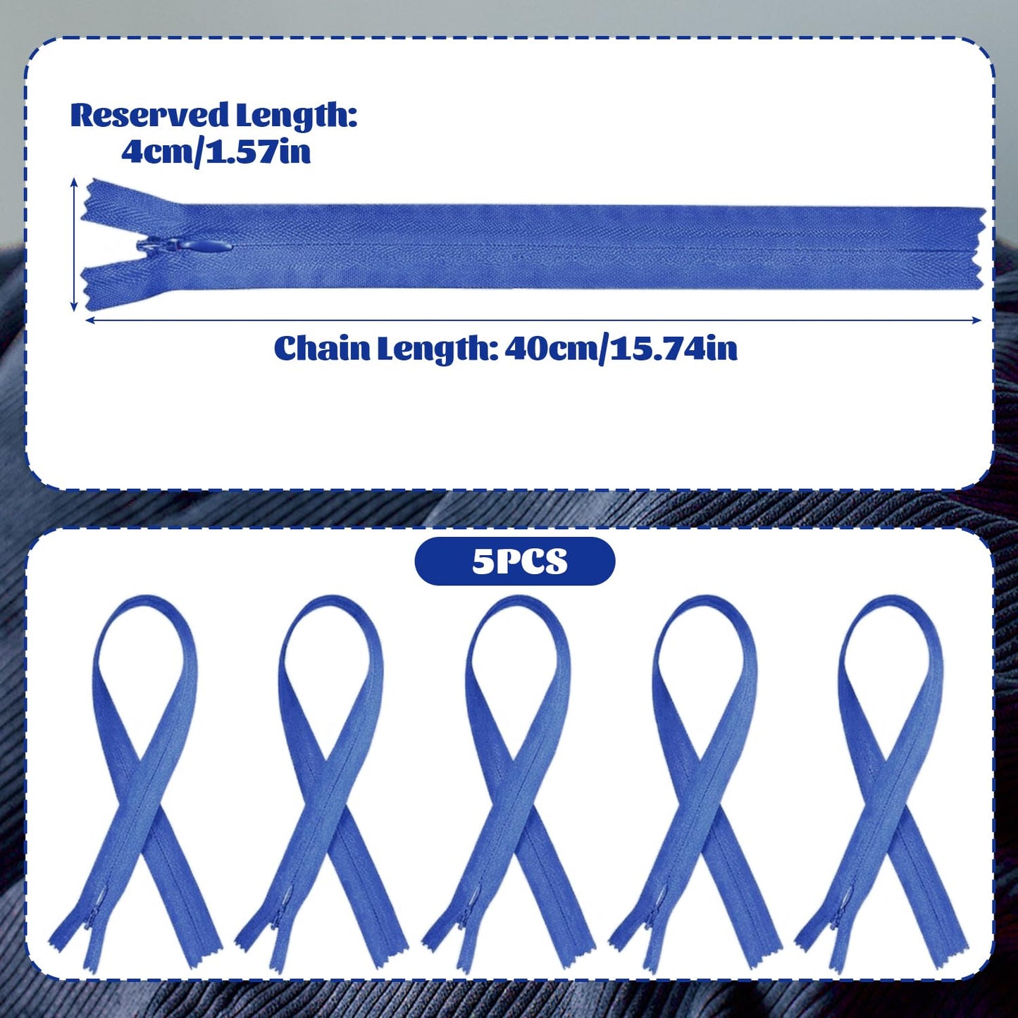 5Pcs Invisible Zip, 40cm/16 Inch Zip Nylon Zips for Sewing Concealed Invisible Zipper for Tailor Sewing Accessories Pillows Cushions Skirts Pants