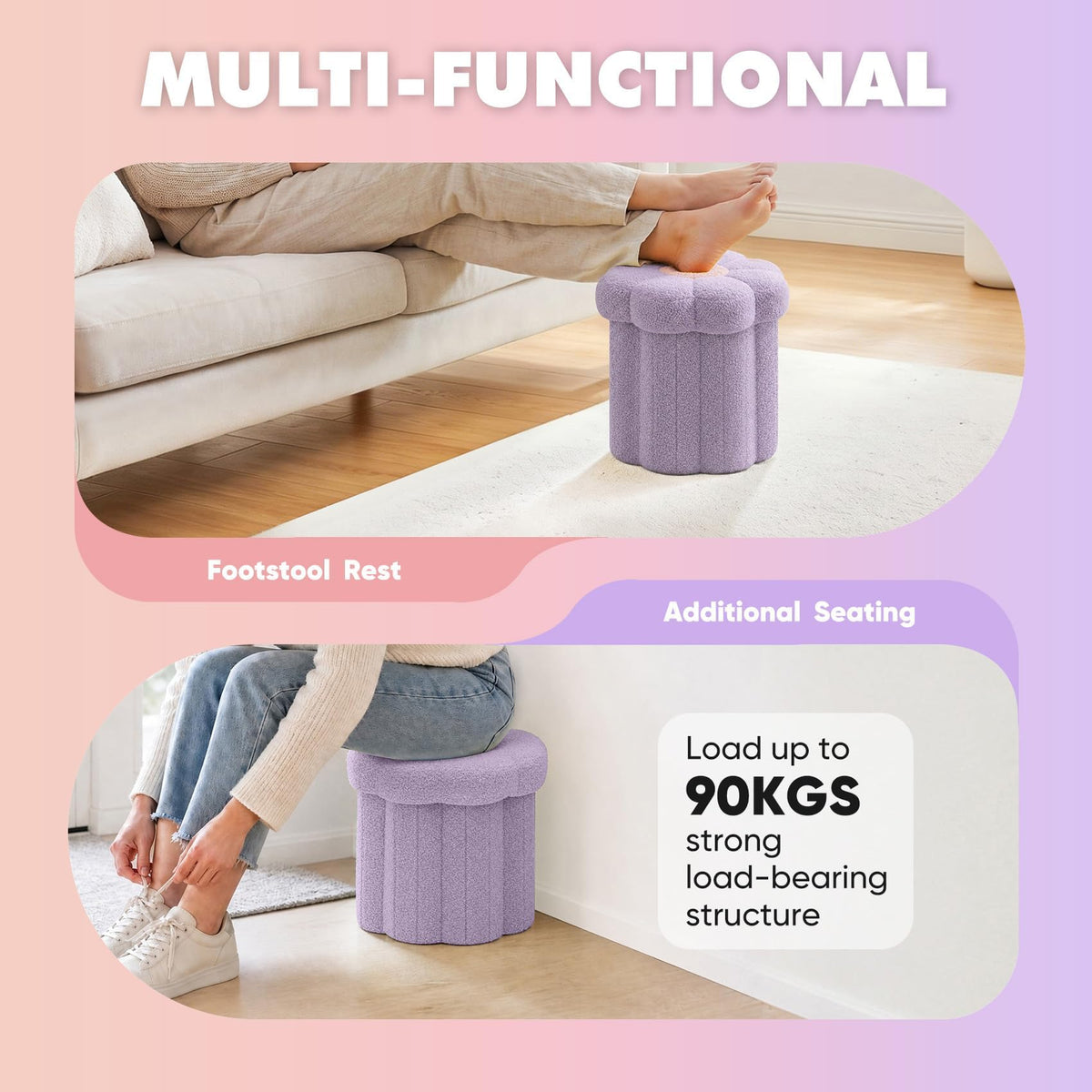 Bonlife Flower Shape Ottoman with Lid, Folding Footrest, Small Storage Box