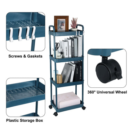 PATIKIL 5-Tier Rolling Utility Cart with Handle, Storage Shelves Organizer Cart Movable Storage Organizer with Wheels for Room Office Kitchen