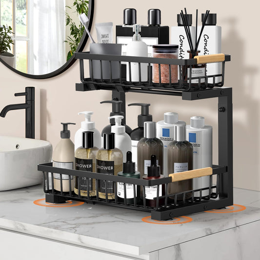 Kitchen Storage & Organisation, 2 Pack Under Sink Storage, Two Tiers of Pull-Out and Freely Adjustable Height Under Sink Organiser, Beautiful and