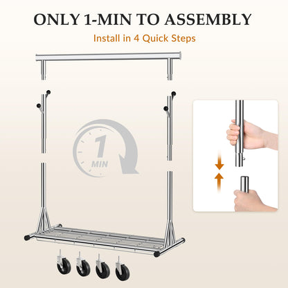 Gewudraw Clothes Rail, Heavy Duty 285kg Capacity, Height Adjustable, Chrome