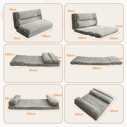 MAXYOYO Bean Bag Bed Folding Sofa Bed Floor Mattress for Adults, Extra Thick 6 Fold Floor Sofa Floor Couch for Bedroom Living Room, Gray, 100x240 cm