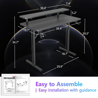 CAIYUN Small Gaming Desk Computer Desk, 100x50x88 cm Computer Table with LED Lights Gaming Table for Small Space, Play, Work, Bedroom, Home, Office
