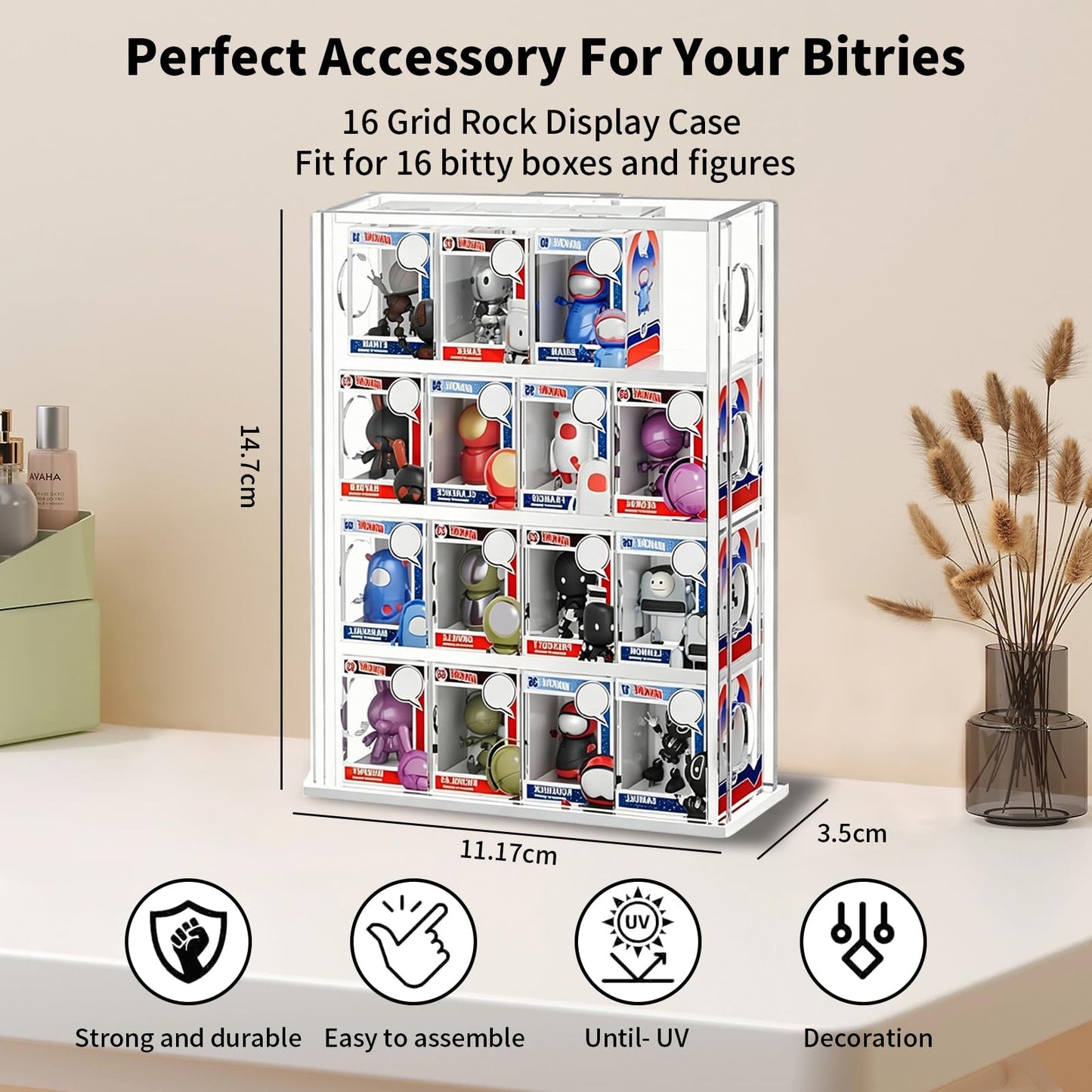 Acrylic Bittys Display Case,Clear Small Display Cabinet to Keep Collectibles Dustproof and Organised