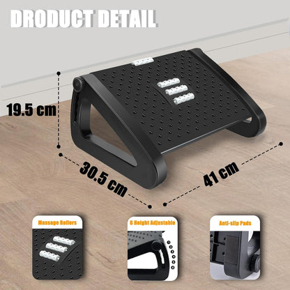 Office Foot Rest Under Desk, Adjustable Height/Angle Ergonomic Foot Stool with Large Roller Massager Function