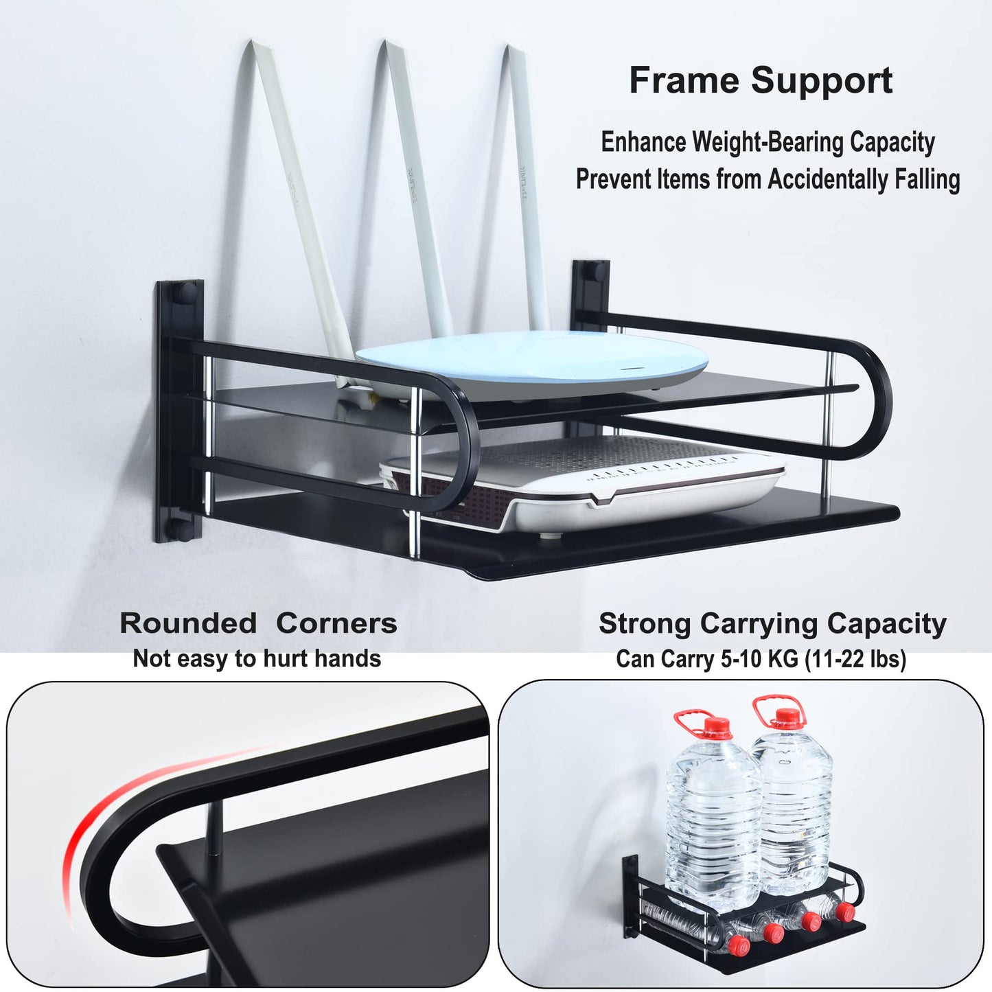HNVNER Wall Mounted Projector Shelf Metal Router Rack DVD Player Bracket, Floating Wall Shelves For TV Components Such as Cable TV Box/Sky Box/Media
