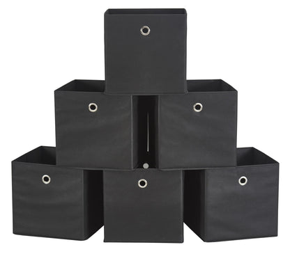 Webeasy 6-Pack Black Canvas Storage Boxes - Foldable Cube Organizers with Eyelet Handles, 28x28x28cm for Home, Office & Nursery