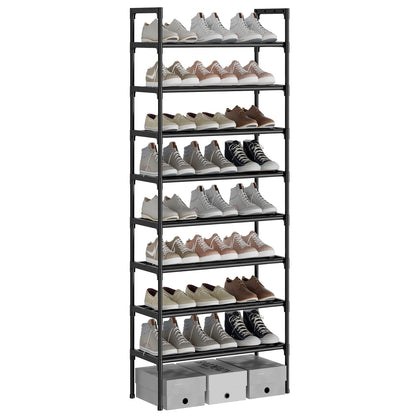 AcornFort® S-536 8 Tiers BLACK Adjustable Shoe Storage Shoe Rack Organiser Shelf Hold Stand for 24 Pairs Shoe Sturdy Design, Space Saving
