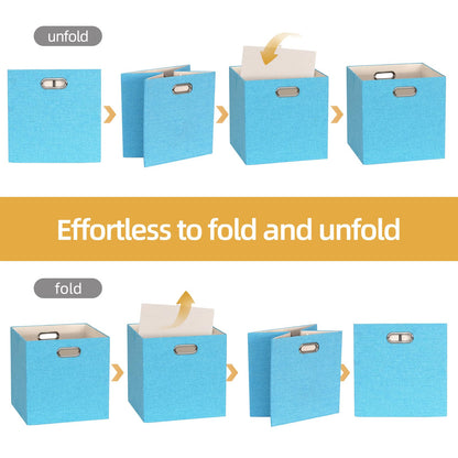 BinWhiz 4 Pack Collapsible Linen Fabric Storage Cubes/Organiser- 33x33x33 cm Fabric Bins for Kallax Shelves, Cabinet, Bookcase, Closet