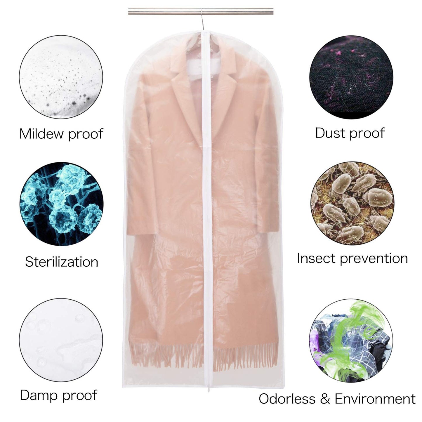 Niviy Dress Bag for Hanging Clothes, 60 x 140 cm Clear Dress Cover with Zip, Waterproof Dustproof PEVA Clothes Storage Bag for Dresses, Coats