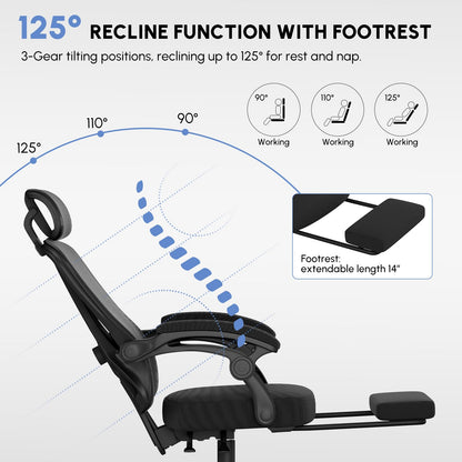 WUPY Mesh Office Chair with Footrest & Headrest, Ergonomic Computer Chair