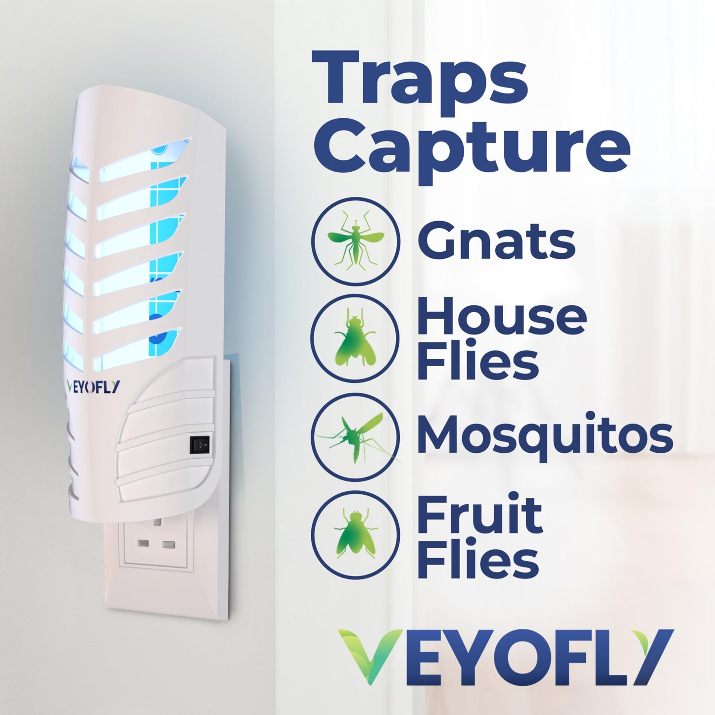 VEYOFLY Fruit Fly Traps for Indoors, Fly-Trap, (2 Device + 6 Refills) Fly-Catcher, Gnat-Traps for House Indoor, Plug in Light Flying Insect-trap, Bug