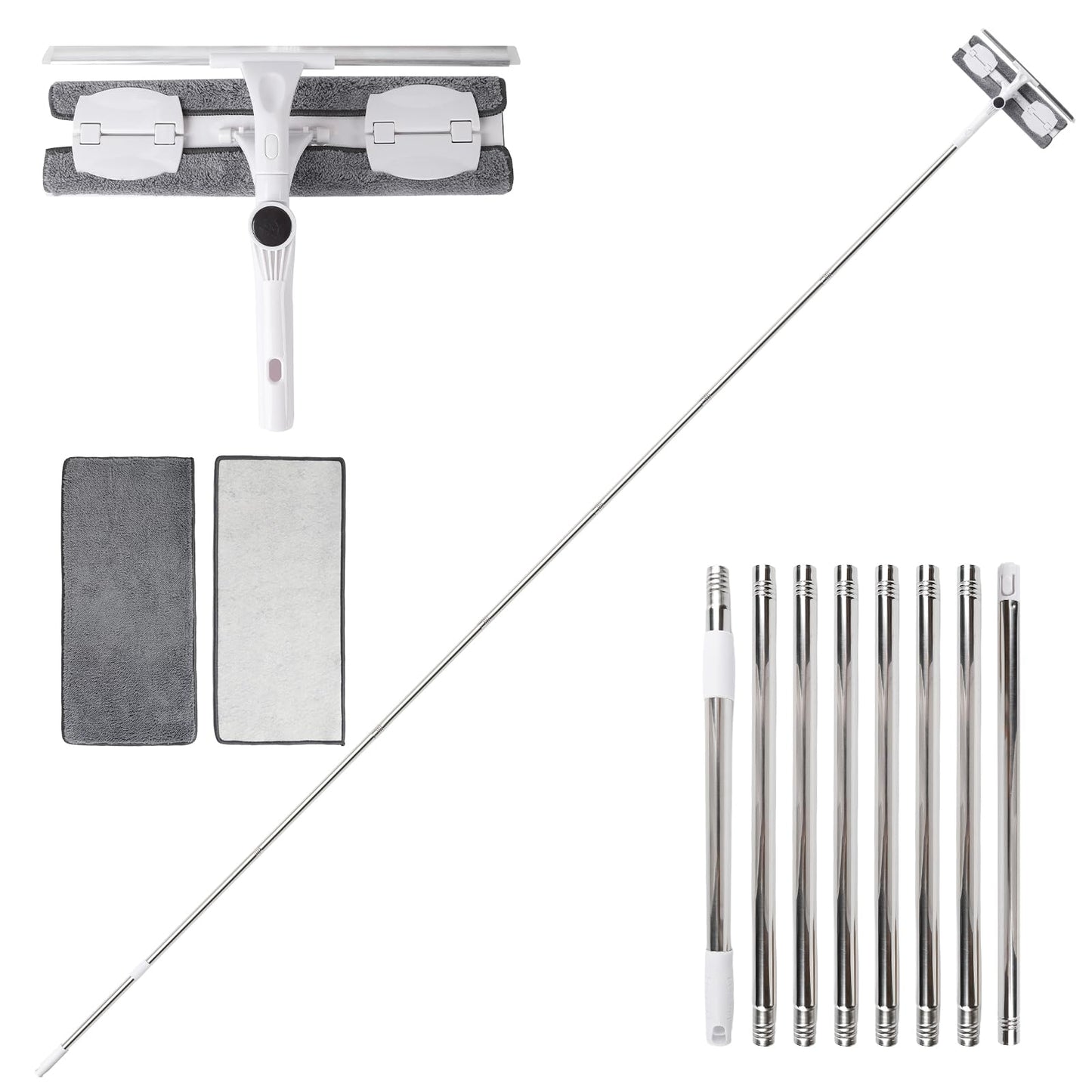 Window Cleaning Equipment (4.2m), Telescopic Window Cleaner with 40 cm Window Squeegee, Long Reach Extendable Window Cleaning Pole for Indoor/Outdoor