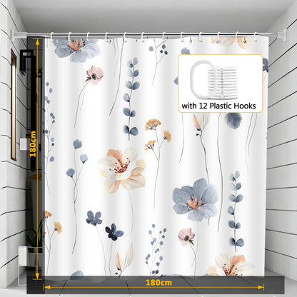 LOSYHU Shower Curtain, Mould Proof Shower Curtain for Bathroom, with 12 Hooks, 180 x 180 cm Waterproof Polyester Fabric Shower Curtains