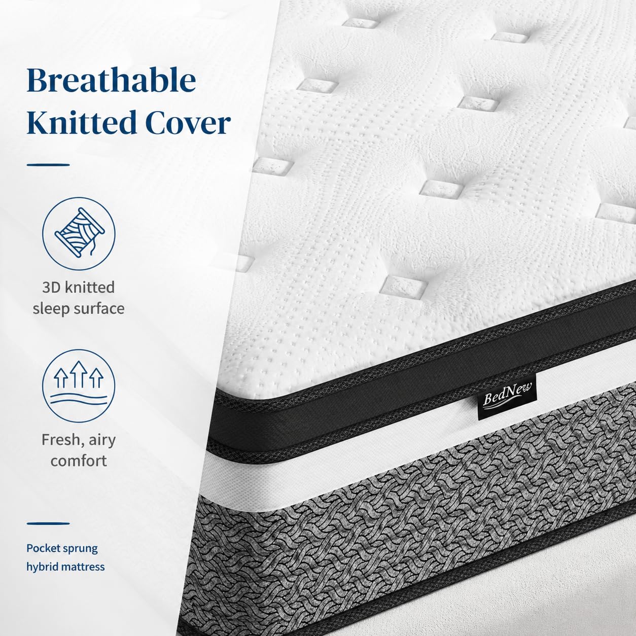 Bednew Double Mattress, 32cm Hybrid Mattresses Double Size 4FT6, Memory Foam & Individually Pocket Spring for Pain Relief, Medium Firm Mattresses